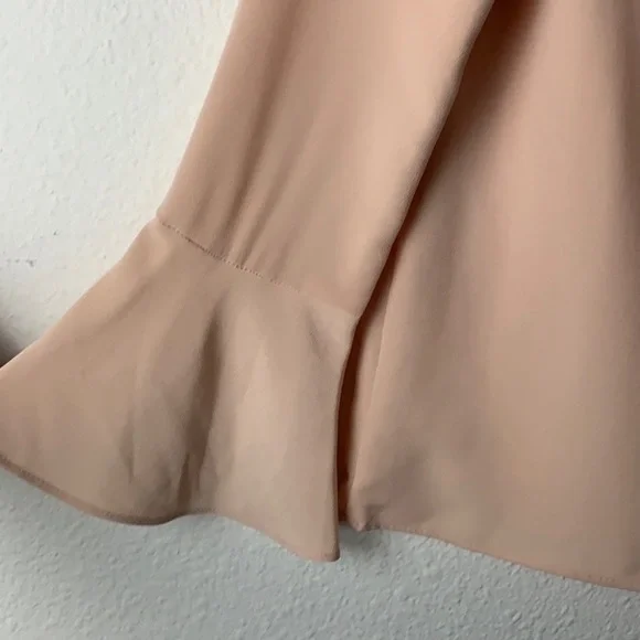Darphin blush pink high neck boho bellsleeve chiffon blouse Sz S business casual - Picture 8 of 10
